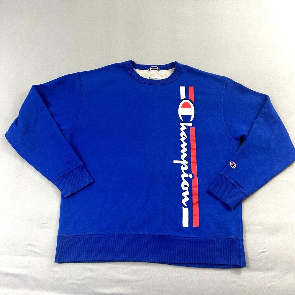 Champion Sweatshirt Men's Size Large Fleece Lined Crew Neck Blue Heavyweight